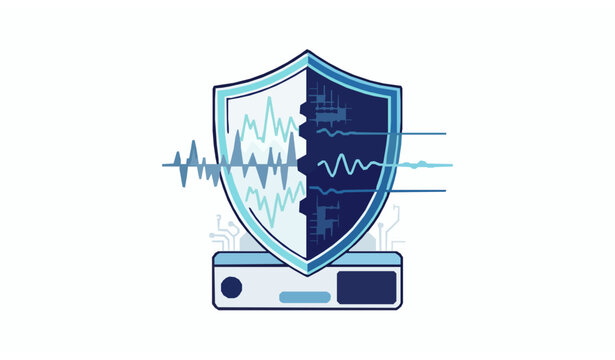 Active Sound Control System Icon with Digital Noise Blocking Waves Vector Illustration
