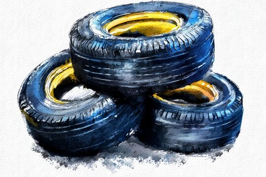 Transparent PNG of a creatively illustrated tyre stack.