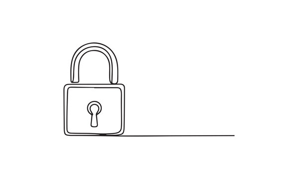 Minimalist Padlock Line Drawing Representing Security, Privacy Protection, Data Safety, Lock System, Cybersecurity Concept for Digital and Physical Access Control Design