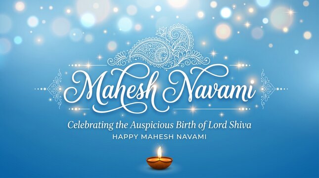 Mahesh Navami Celebration Greeting with Lord Shiva and Goddess Parvati Blessing, Traditional Hindu Festival Vector Design
