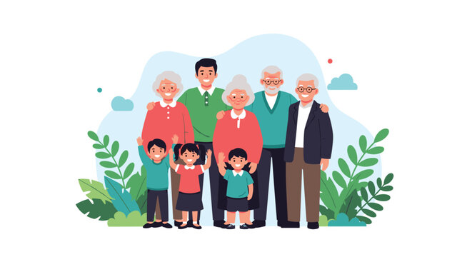 Large multi-generational family including grandparents, parents, and children posing together for a group portrait.
