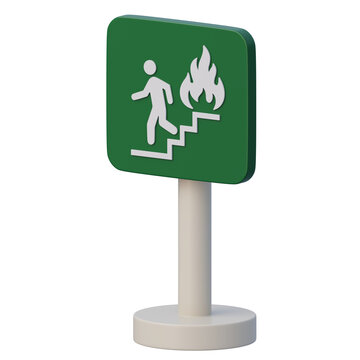 3d fire exit sign for building safe evacuation and accident prevention disaster response