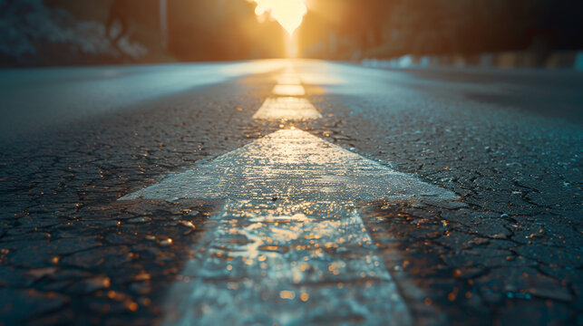road ahead illuminated by sunset