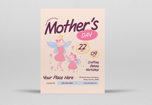 Beige and Pink Hand Drawn Mother's Day Flyer