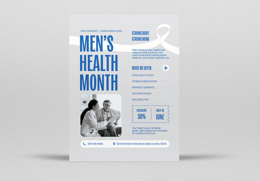 Blue and Grey Bold Minimalism Men's Health Month Flyer
