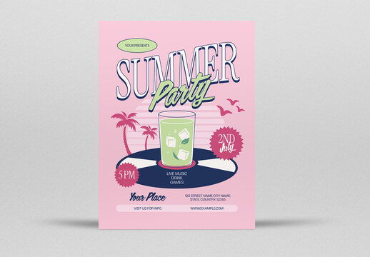 Pink and Green Quirky Summer Party Flyer