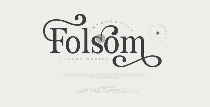 Folsom, Elegant alphabet beauty logo font. Classic Modern luxury Serif Minimal Fashion. Typography decoration logotype fonts, wedding, logos. 