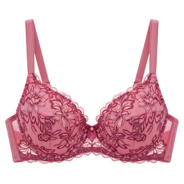 Elegant lace bralette in soft blush pink with delicate floral embellishments