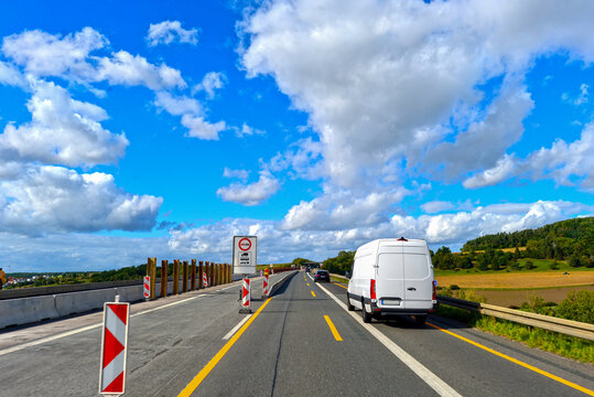 Autobahn A7 Baustellenbereich zwischen W&ouml;rnitz  und Rothenburg ob der Tauber (Mittelfranken)