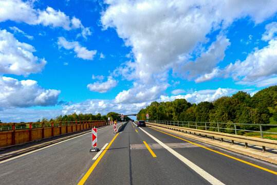 Autobahn A7 Baustellenbereich zwischen W&ouml;rnitz  und Rothenburg ob der Tauber (Mittelfranken)