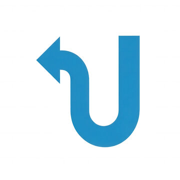 Bright blue u-turn arrow isolated on a solid black background, representing a change in direction, navigation, or a return path symbol