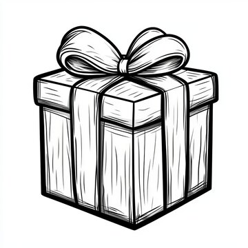 Chic Black Outline Gift Box Clipart with Bow and Ribbon, Ideal for Holiday and Celebration Themes