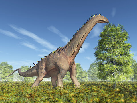 Dinosaurier Alamosaurus in einer Waldlandschaft