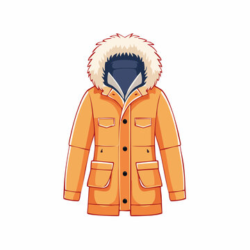 Orange Parka Jacket with Fur Hood Illustration
