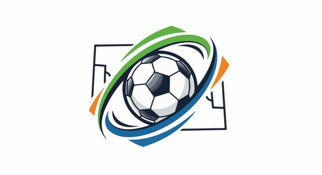 Stylized soccer ball with swirling colorful lines on a white background