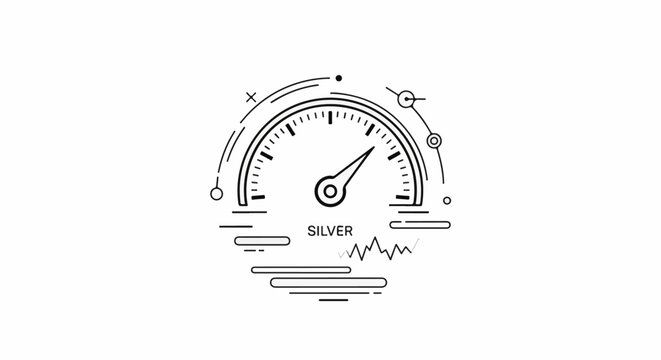 Stylized speedometer with abstract lines and a wavy graph below