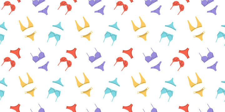 Seamless lingerie pattern with colorful bras and panties minimal modern underwear repeat design for textile print fashion packaging and ecommerce branding