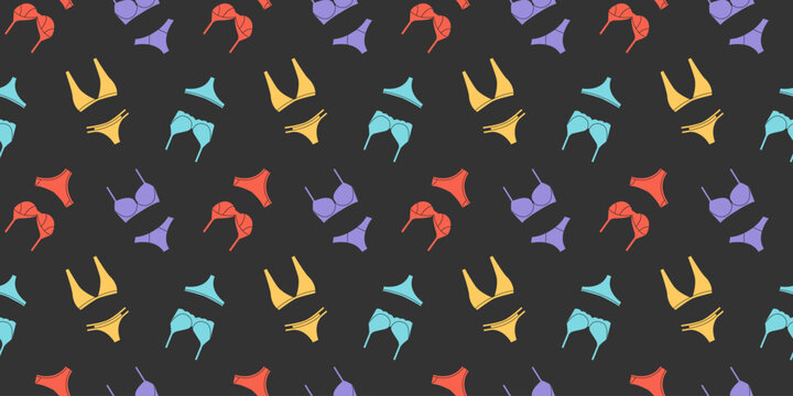 Seamless lingerie pattern with colorful bras and panties modern underwear repeat design for fashion textile packaging and ecommerce branding