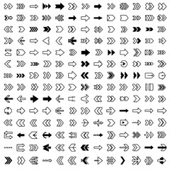 Fototapeta premium Arrows hand drawn set with black curved lines and various styles featuring vector, collection, direction with navigation and graphic elements for