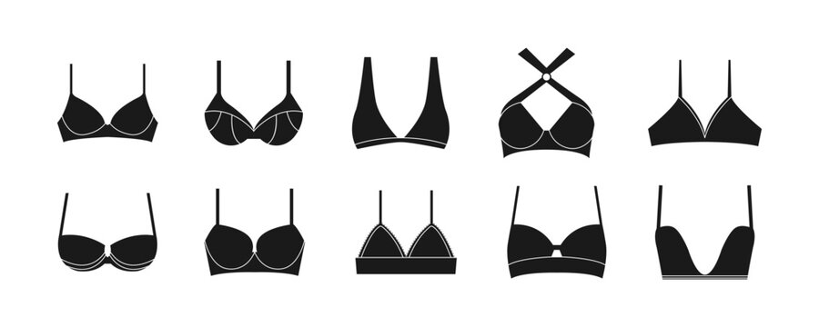 Women bra silhouette set lingerie collection minimal underwear icons for fashion design retail catalog and apparel branding