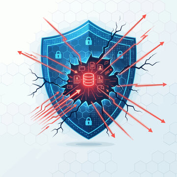 Cyber Attack Data Breach Cracked Shield Network Security Threat Vector