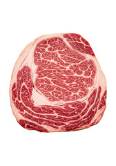 Obraz premium Fresh raw beef steak with visible fat marbling on white background
