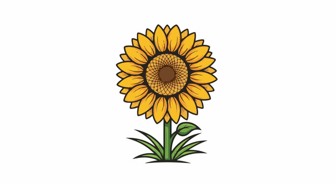 Stylized yellow sunflower with brown center and green stem