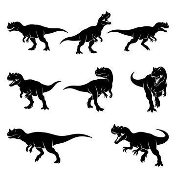 Black and white vector silhouette set of Ceratosaurus.