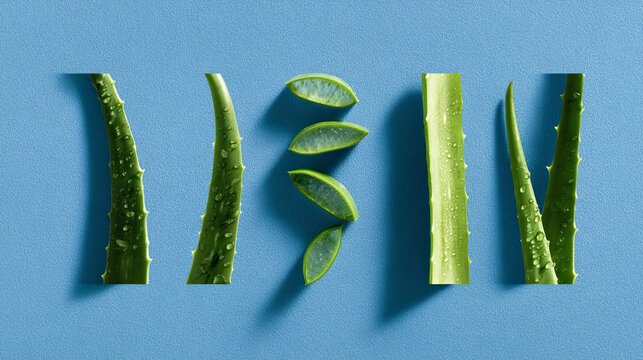 Fresh aloe vera slices are shown in a graphic design, separate from everything else.