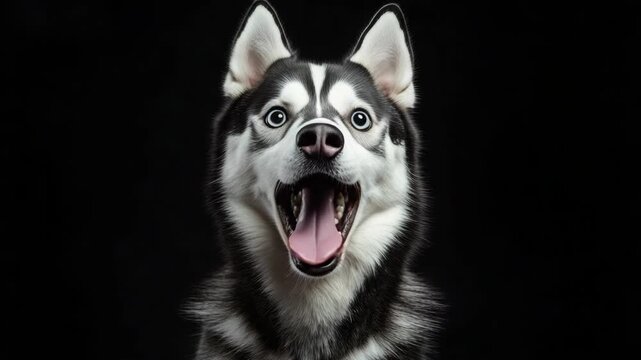 A close-up tablet of a husky dog with its mouth open and tongue out, appearing excited or playful.