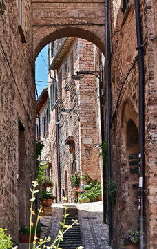 Spello, case, palazzi, vicoli e scorci del centro storico, Umbria, Italia