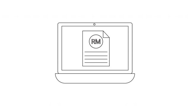 Simple Line Art Animation of a Laptop Displaying a Document with Initials.