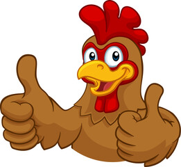 A chicken cartoon rooster cockerel character mascot giving a thumbs up. © Christos Georghiou
