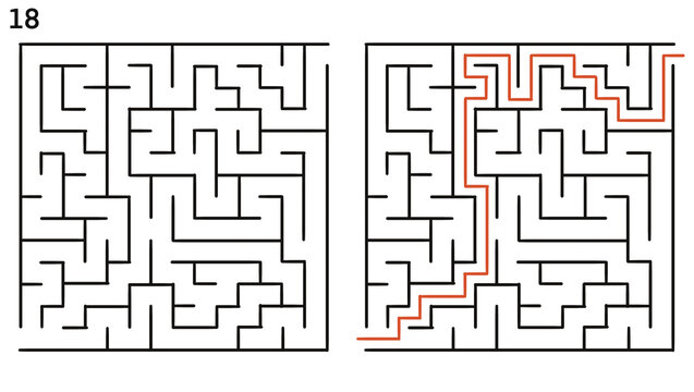 Educational maze with solution path highlighted