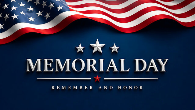 Memorial day greeting with american flag and silver letters