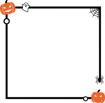 Spooky halloween border frame with pumpkins spider web and little ghost decoration element