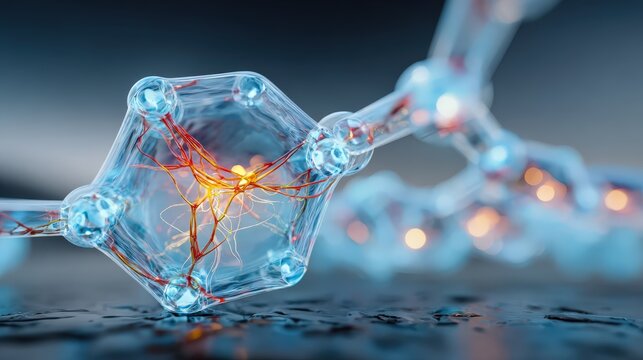 Microscopic view of neural network with intricate details and mesmerizing visual, showcasing the complexity and wonder of the human mind. ..Created with Generative AI, not depicting real subjects.