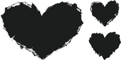 Heart set, collection of jagged hand-painted love symbols in black silhouette style for romantic greeting cards and vintage designs © Graphiccircle