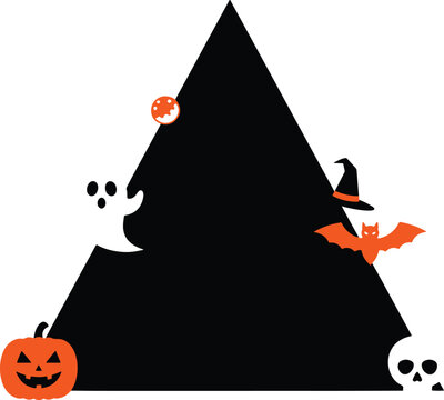 Halloween triangle frame with pumpkin, ghost, bat, witch hat, skull