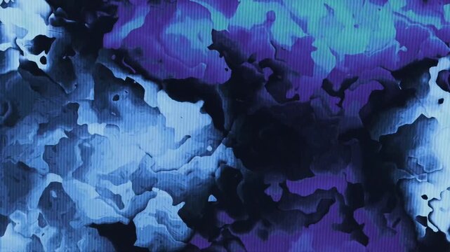 Abstract background loop featuring a dynamic and fluid texture with deep shades of blue purple and cyan. The colors swirl and shift creating a mesmerizing pattern.
