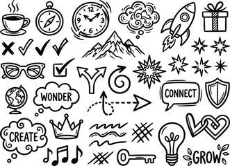 Fototapeta premium A collection of hand-drawn doodles representing creativity business and success elements