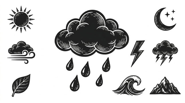 Weather forecast icons and symbols.