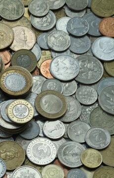 Large amount of bronze, silver and copper coins from various currencies around whole world
