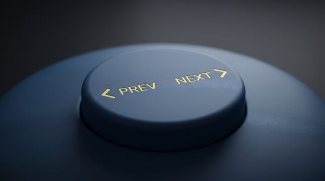 Close-up of a blue dial with gold 'PREV' and 'NEXT' buttons and arrows