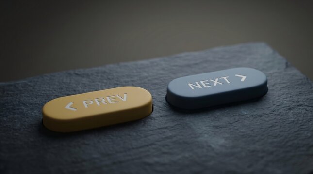 Modern navigation buttons with prev and next labels on a dark textured surface