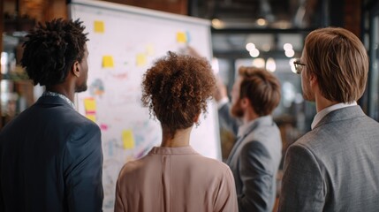 Obraz premium Diverse team collaborating on a whiteboard during a business strategy meeting