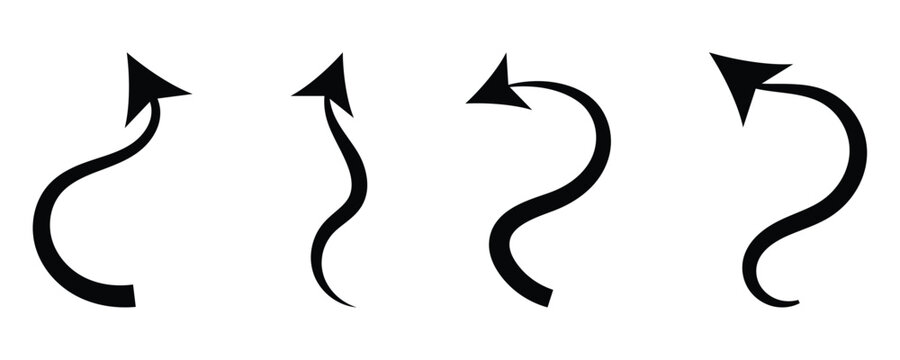 Devil Tail Icon with Sharp Curved Shape, Fantasy Demon Symbol for Game UI and Halloween Design,