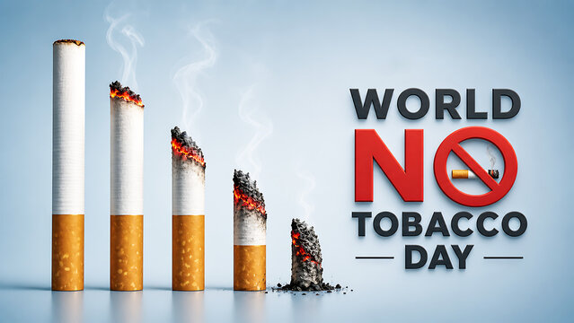 World no tobacco day banner with burning cigarettes