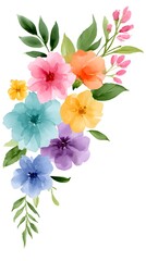 Fototapeta premium watercolor floral border. the border consists of various colorful flowers and green leaves.