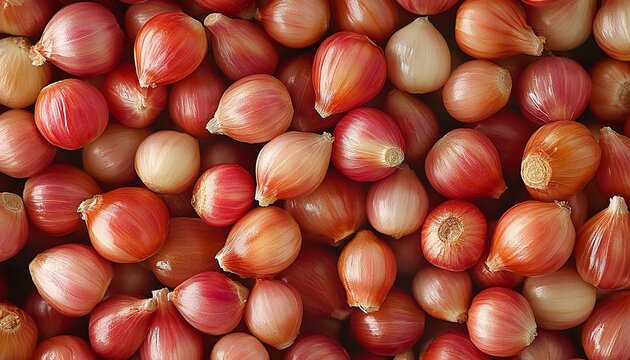 Freshly Peeled Shallots Halves Displayed in a Dynamic Background for Culinary Artwork Inspiration
